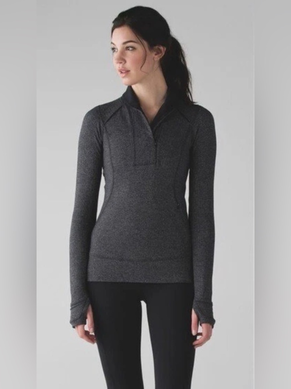Lululemon Think Fast Pullover in Heathered Herringbone Black Size 10? - C30-131